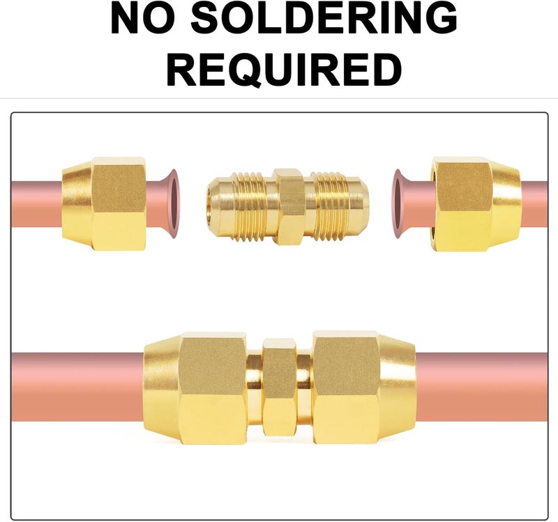 ChillWaves Brass Flare Tube Fittings, 5/16" Male Flare x 5/16" Male Flare Union Gas Adapter With SAE 45 Degree 5/16" Flare Nut Air Conditioning Copper Tube Extension Butt for Propane(4-SET) - Image 5